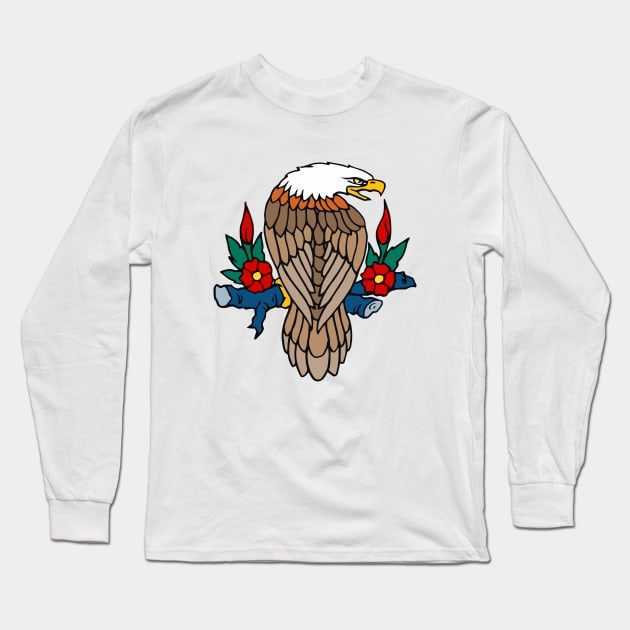 Vintage Bald Eagle on Perch: Tattoo Style Long Sleeve T-Shirt by Jarecrow 